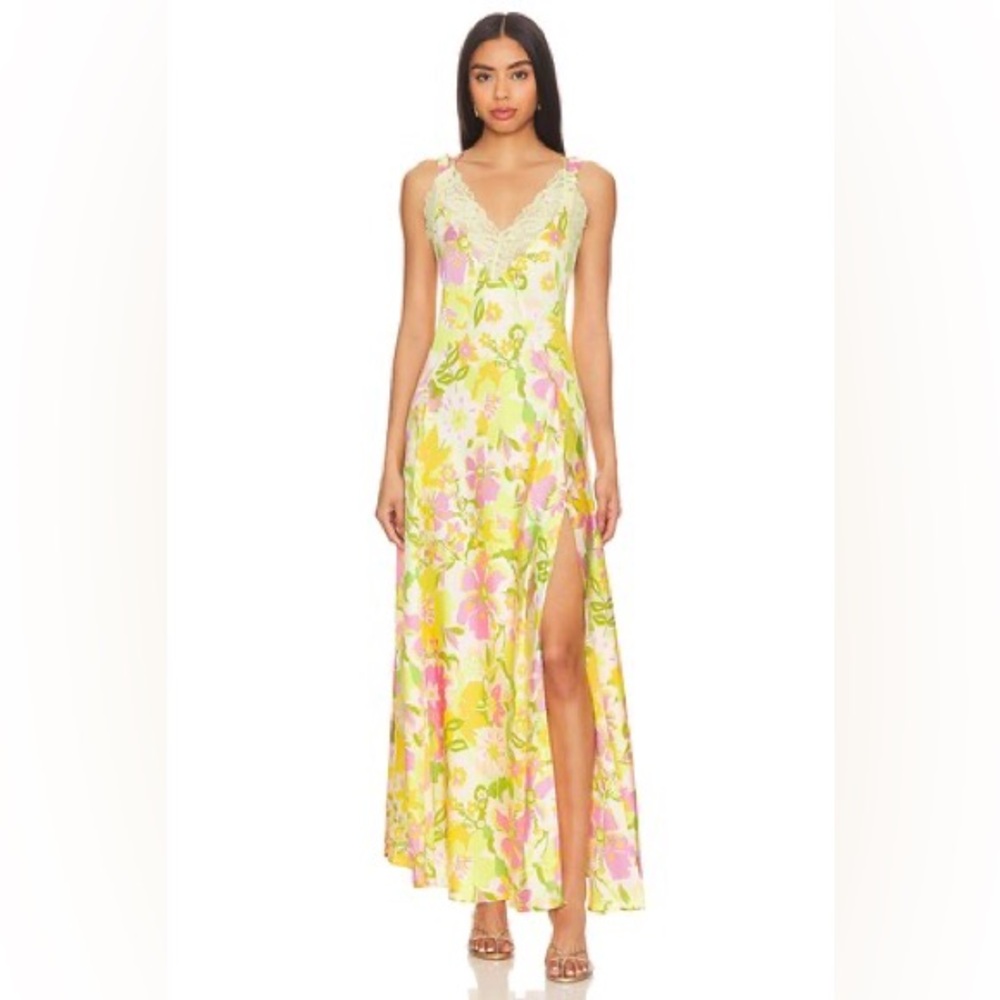 Free People All A Bloom Floral Maxi Dress S Lily Combo Slit
